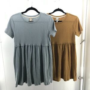 lot of 2 Truself baby doll tunic tops size S blue and mustard